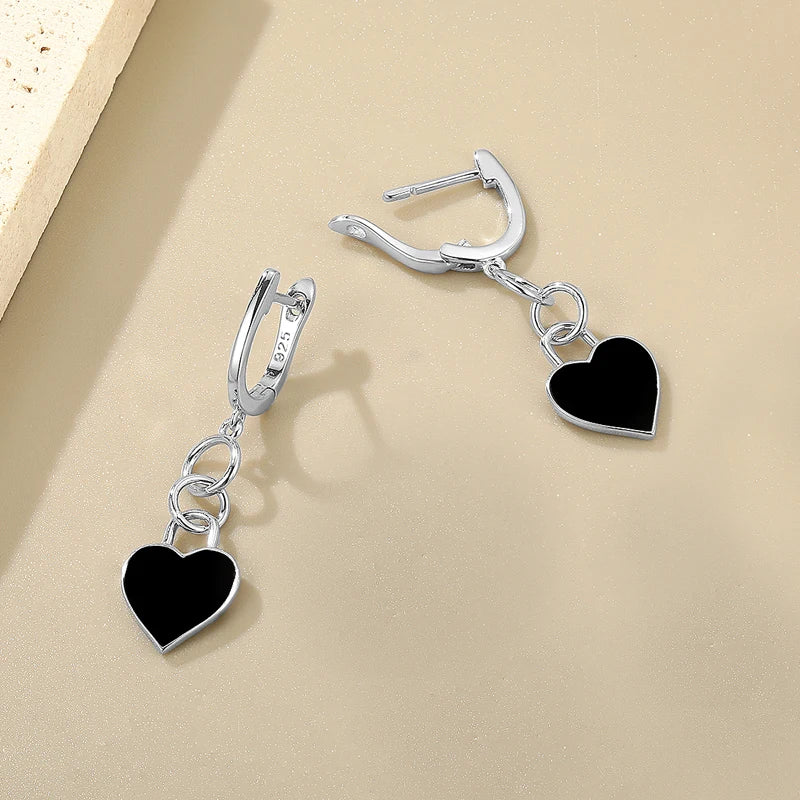 925 Silver Heart Shaped Enamel Drop Earrings