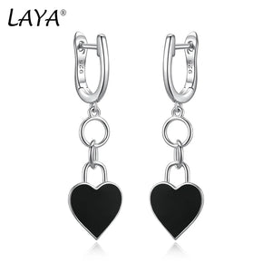 925 Silver Heart Shaped Enamel Drop Earrings