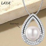 LAYA Zircon Pearl Pendant Necklace 925 Sterling Silver Women Charming Jewelry