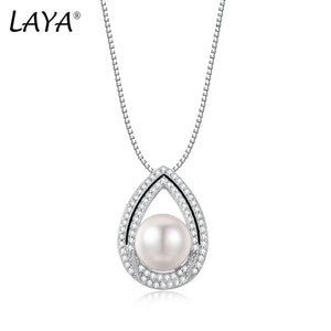LAYA Zircon Pearl Pendant Necklace 925 Sterling Silver Women Charming Jewelry