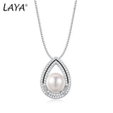 LAYA Zircon Pearl Pendant Necklace 925 Sterling Silver Women Charming Jewelry