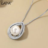 LAYA Zircon Pearl Pendant Necklace 925 Sterling Silver Women Charming Jewelry