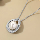LAYA Zircon Pearl Pendant Necklace 925 Sterling Silver Women Charming Jewelry