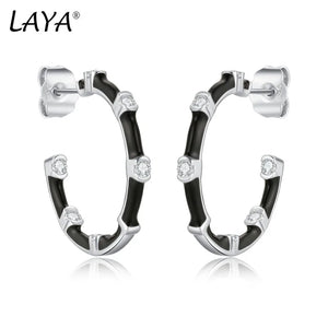 LAYA Hoop Earrings Sparkling Zircon Enamel 925 Sterling Silver Fine Jewelry