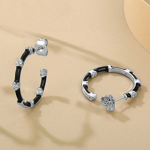 LAYA Hoop Earrings Sparkling Zircon Enamel 925 Sterling Silver Fine Jewelry