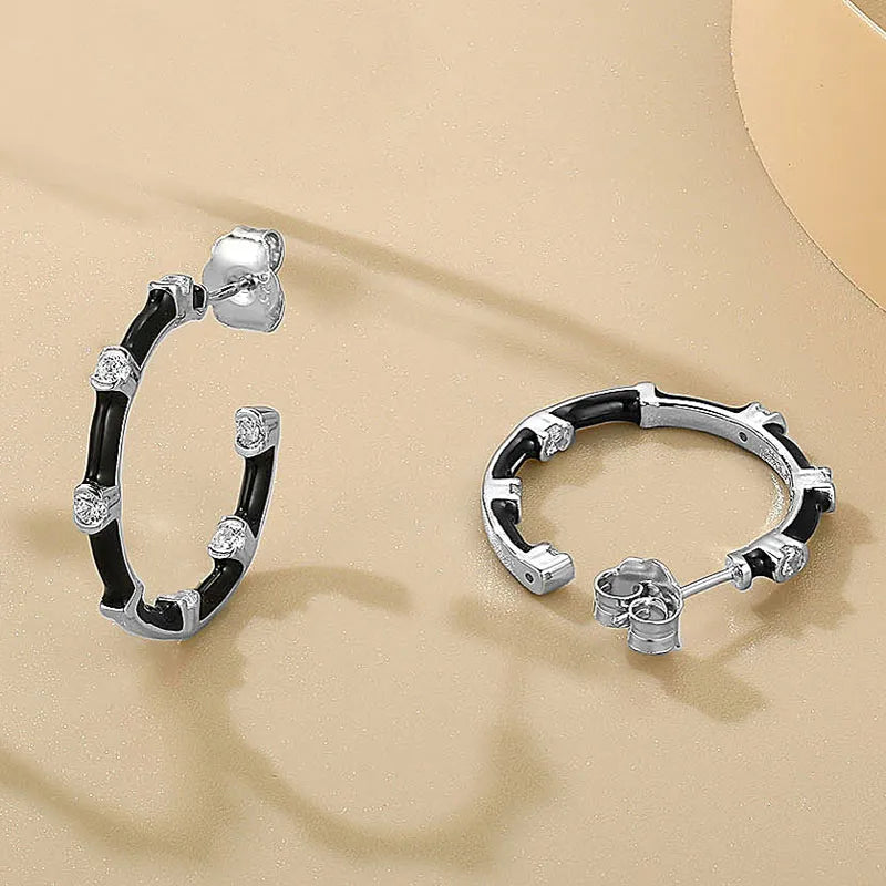 LAYA Hoop Earrings Sparkling Zircon Enamel 925 Sterling Silver Fine Jewelry
