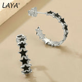 LAYA Star Shaped Enamel Hoop Earrings 925 Sterling Silver