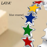 LAYA Star Shaped Enamel Hoop Earrings 925 Sterling Silver