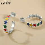 LAYA Star Shaped Enamel Hoop Earrings 925 Sterling Silver
