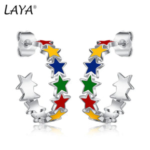 LAYA Star Shaped Enamel Hoop Earrings 925 Sterling Silver