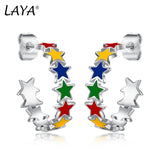 LAYA Star Shaped Enamel Hoop Earrings 925 Sterling Silver