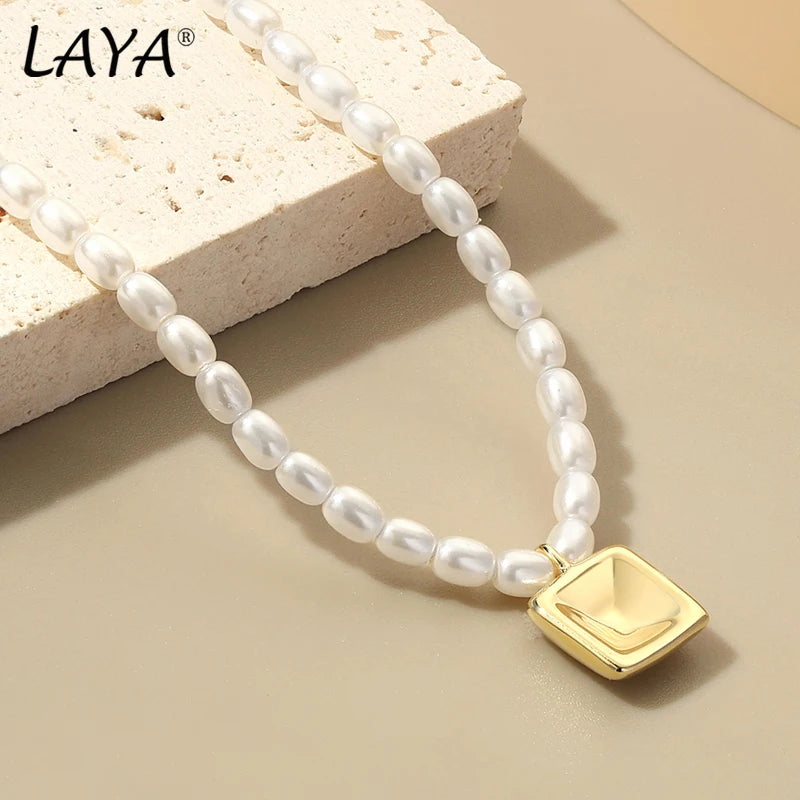 LAYA Shell Pearl Necklace Women Party Beaded Chain Choker Minimalist Jewelry