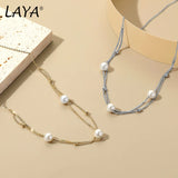 LAYA Shell Pearl Multi-line Necklace 925 Sterling Silver Fine Jewelry