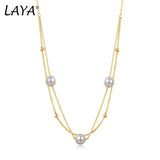 LAYA Shell Pearl Multi-line Necklace 925 Sterling Silver Fine Jewelry
