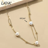 LAYA Shell Pearl Multi-line Necklace 925 Sterling Silver Fine Jewelry