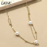 LAYA Shell Pearl Multi-line Necklace 925 Sterling Silver Fine Jewelry