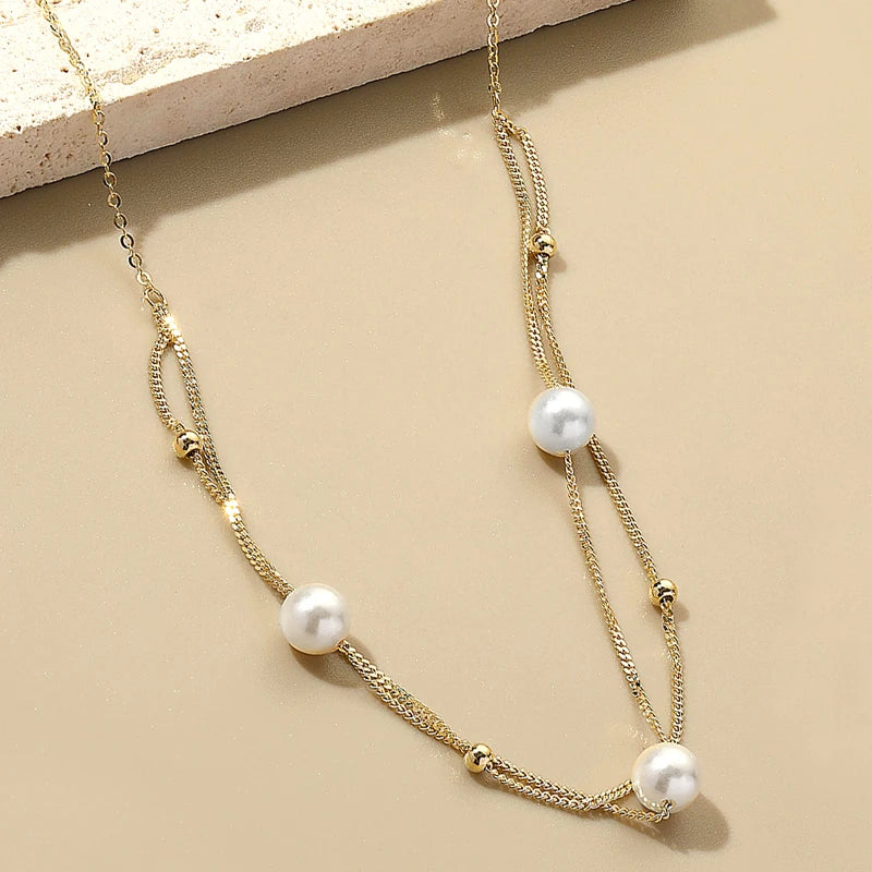 LAYA Shell Pearl Multi-line Necklace 925 Sterling Silver Fine Jewelry
