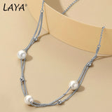 LAYA Shell Pearl Multi-line Necklace 925 Sterling Silver Fine Jewelry