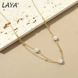 LAYA Multi-line Necklace 925 Sterling Silver Shell Pearl Accessory