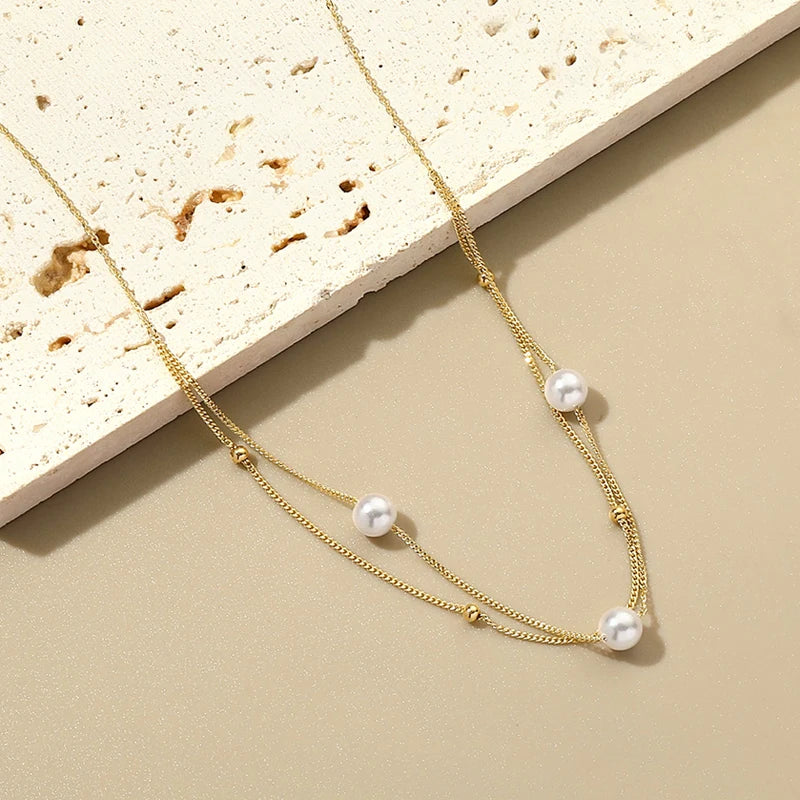 LAYA Multi-line Necklace 925 Sterling Silver Shell Pearl Accessory