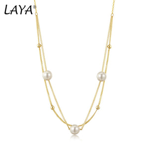 LAYA Multi-line Necklace 925 Sterling Silver Shell Pearl Accessory