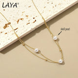 LAYA Multi-line Necklace 925 Sterling Silver Shell Pearl Accessory