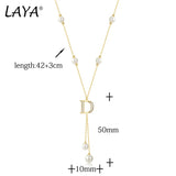LAYA Pearl Pendant Necklace Y Shaped Zircon 925 Sterling Silver Jewelry