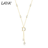 LAYA Pearl Pendant Necklace Y Shaped Zircon 925 Sterling Silver Jewelry