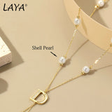 LAYA Pearl Pendant Necklace Y Shaped Zircon 925 Sterling Silver Jewelry