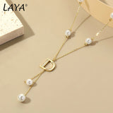 LAYA Pearl Pendant Necklace Y Shaped Zircon 925 Sterling Silver Jewelry