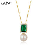 LAYA Pendant Necklace Shell Pearl Green Zircon Wedding 925 Sterling Silver