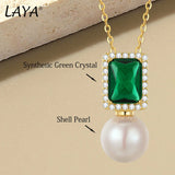 LAYA Pendant Necklace Shell Pearl Green Zircon Wedding 925 Sterling Silver