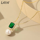 LAYA Pendant Necklace Shell Pearl Green Zircon Wedding 925 Sterling Silver