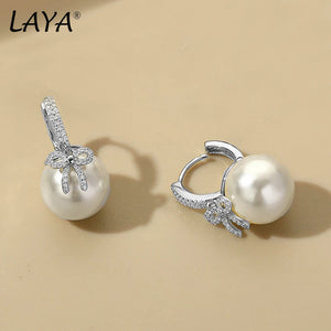 LAYA 925 Silver Shell Pearl Bow Earrings Women Wedding Fine Jewelry