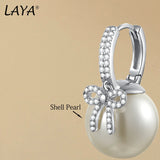 LAYA 925 Silver Shell Pearl Bow Earrings Women Wedding Fine Jewelry