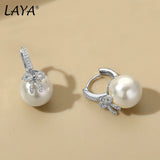 LAYA 925 Silver Shell Pearl Bow Earrings Women Wedding Fine Jewelry