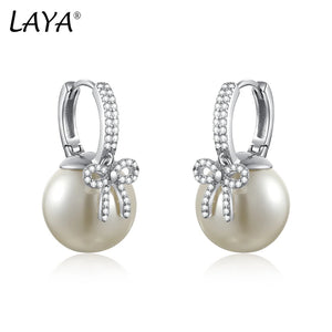 LAYA 925 Silver Shell Pearl Bow Earrings Women Wedding Fine Jewelry