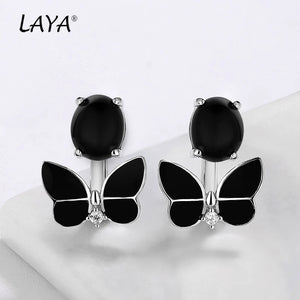 LAYA 925 Silver Butterfly Earrings Enamel Jewelry Gift