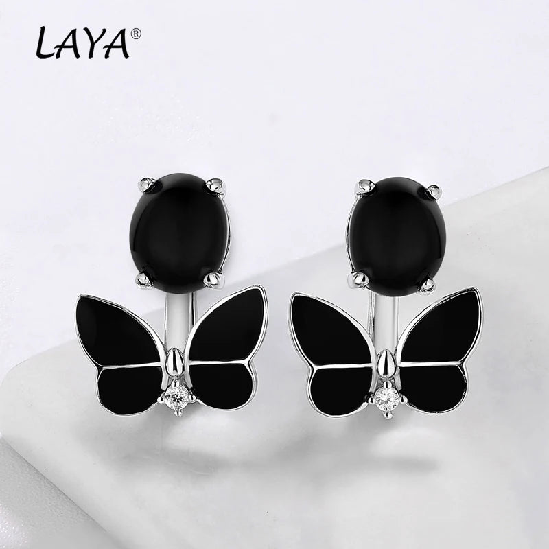 LAYA 925 Silver Butterfly Earrings Enamel Jewelry Gift