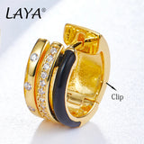 LAYA 925 Silver Zircon Enamel Earrings Women's Party Jewelry