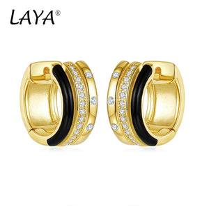 LAYA 925 Silver Zircon Enamel Earrings Women's Party Jewelry