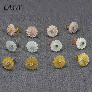 LAYA Shell Flower Zircon Earrings, 925 Silver Wedding