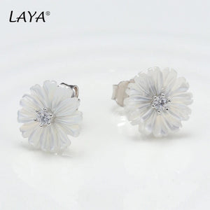 LAYA Shell Flower Zircon Earrings, 925 Silver Wedding