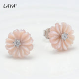 LAYA Shell Flower Zircon Earrings, 925 Silver Wedding
