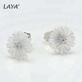 LAYA Shell Flower Zircon Earrings, 925 Silver Wedding