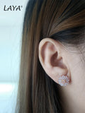 LAYA Shell Flower Zircon Earrings, 925 Silver Wedding