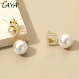 LAYA 925 Sterling Silver Shell Pearl Drop Earrings Vintage Style Fine Jewelry