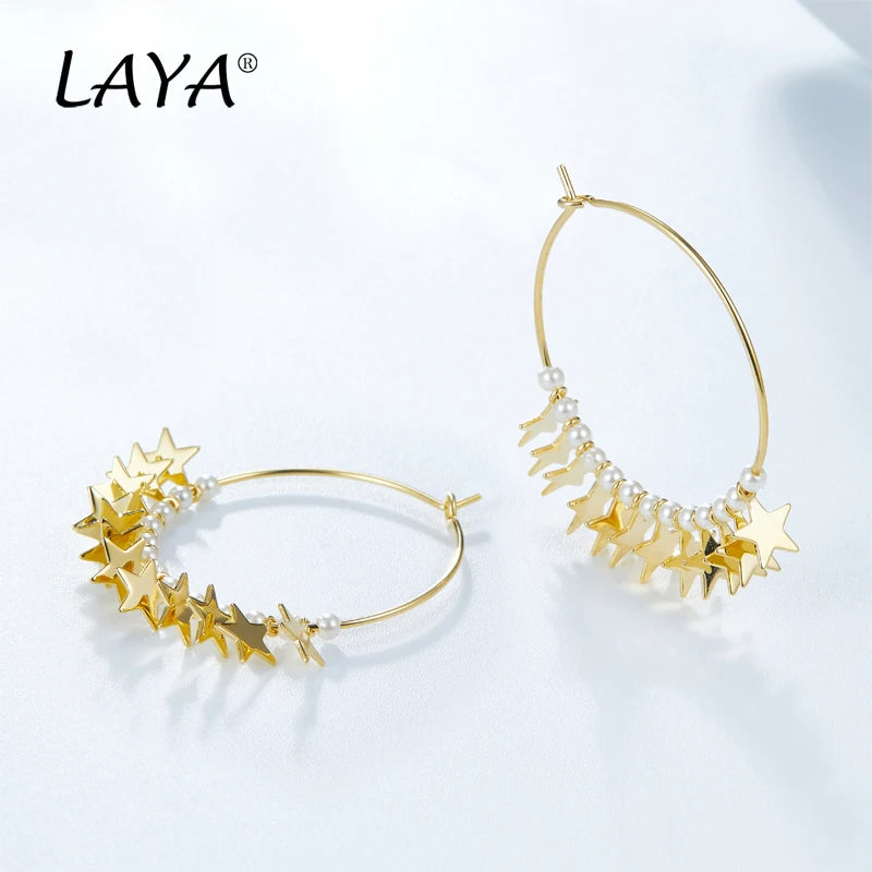 Real 925 Sterling Star Personality Pearl Earrings Women Style Jewelry