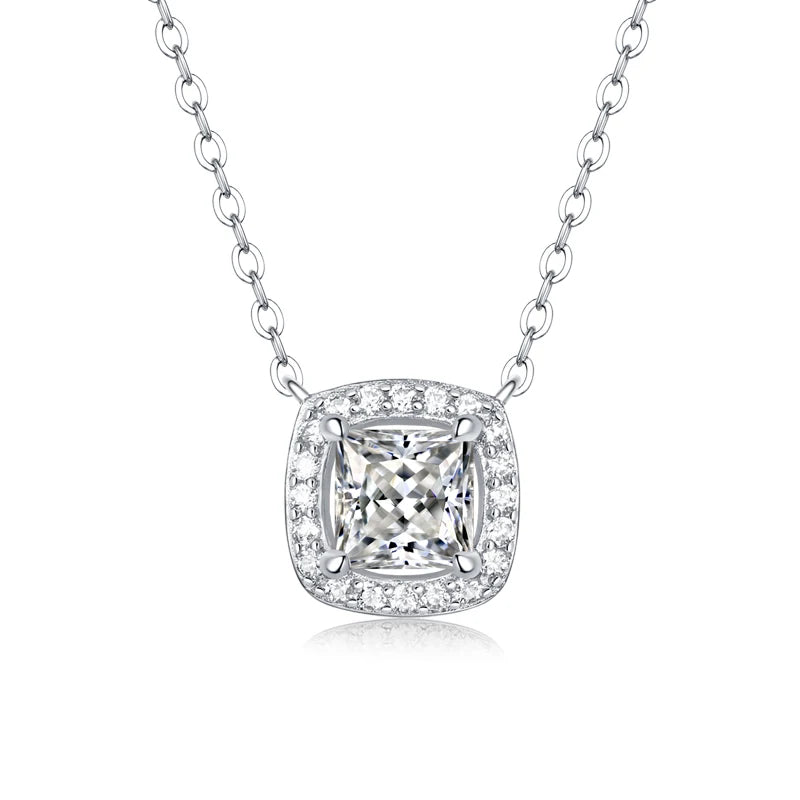 LAYA S925 Sterling Silver 1ct Princess Square Moissanite Pendant Necklace