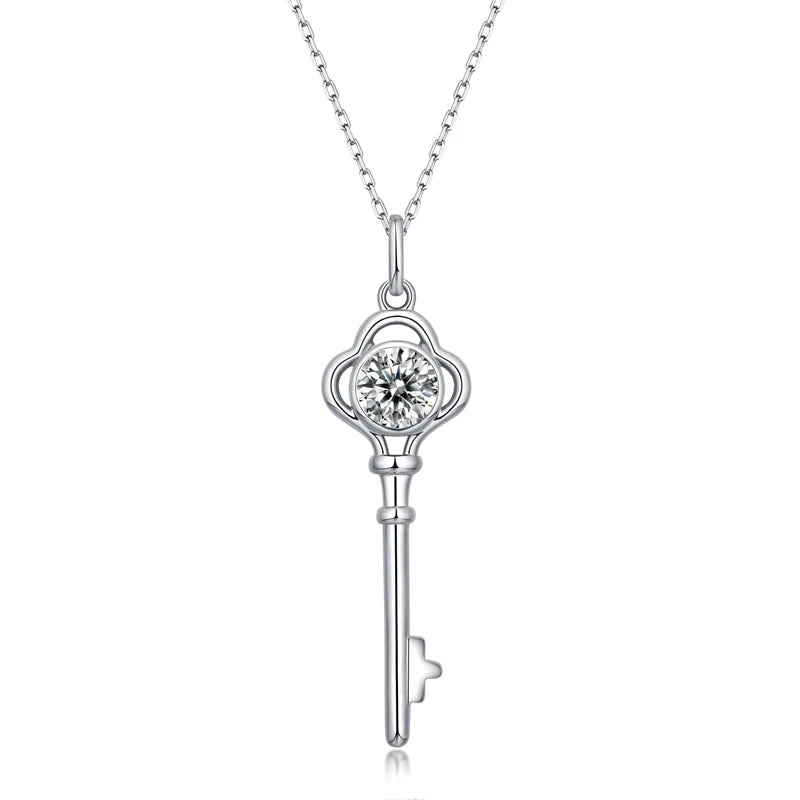 LAYA S925 Silver Key Pendant Necklace 1CT Moissanite